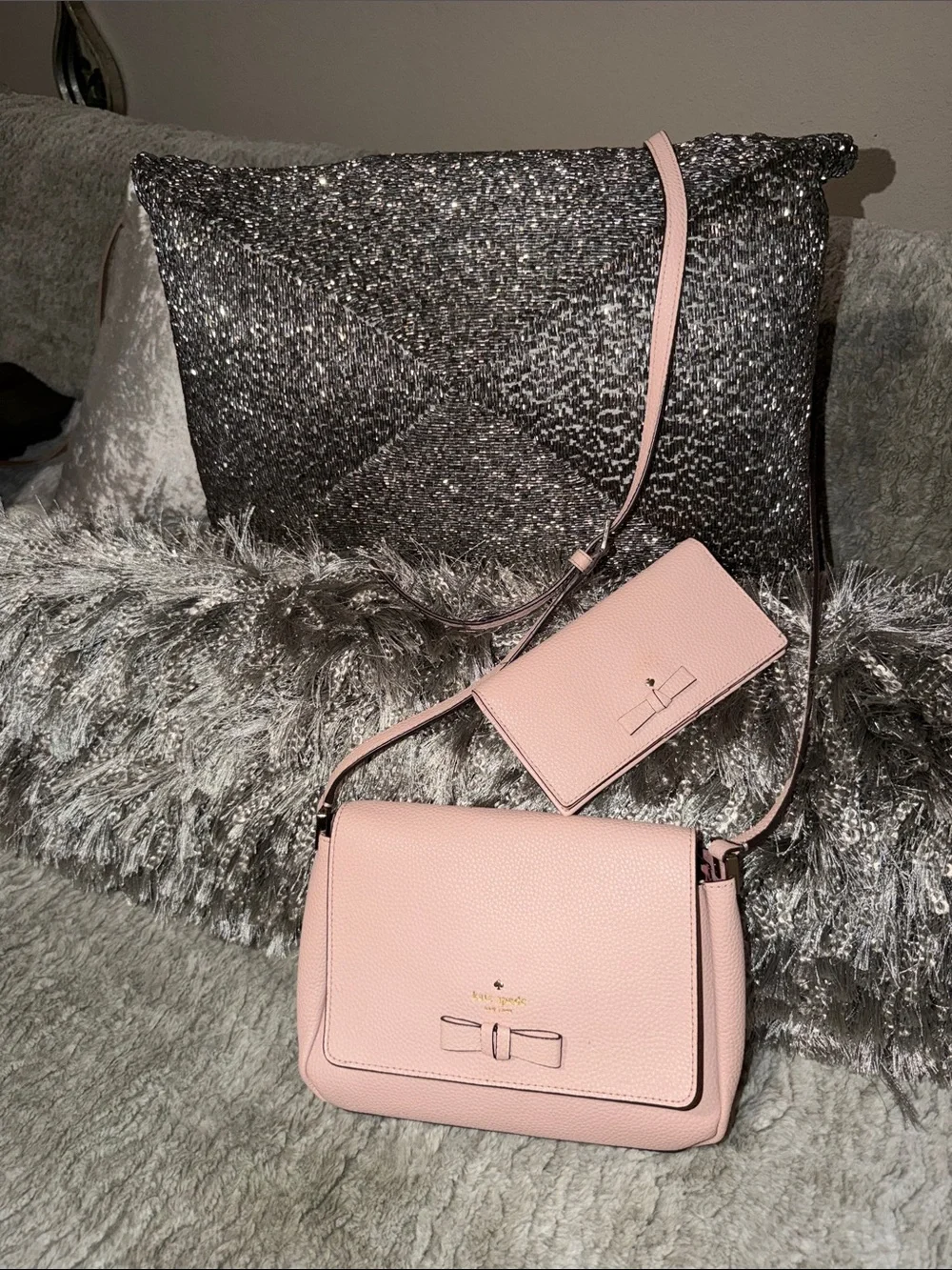 kate spade Blush Pink Pebbled Leather Crossbody with Matching Card Holder